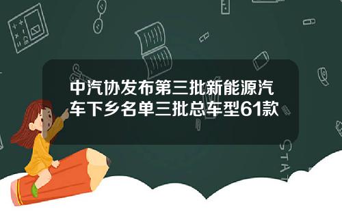 中汽协发布第三批新能源汽车下乡名单三批总车型61款