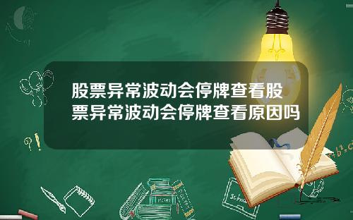 股票异常波动会停牌查看股票异常波动会停牌查看原因吗