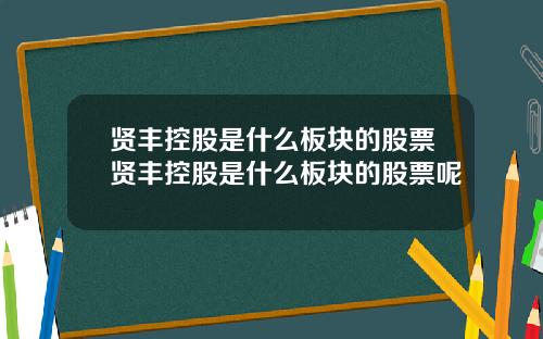 贤丰控股是什么板块的股票贤丰控股是什么板块的股票呢