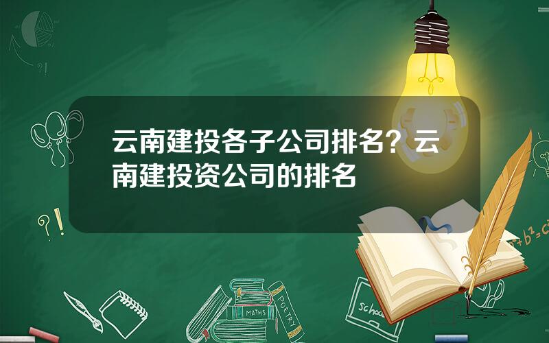 云南建投各子公司排名？云南建投资公司的排名