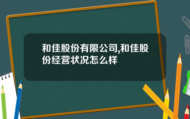和佳股份有限公司,和佳股份经营状况怎么样